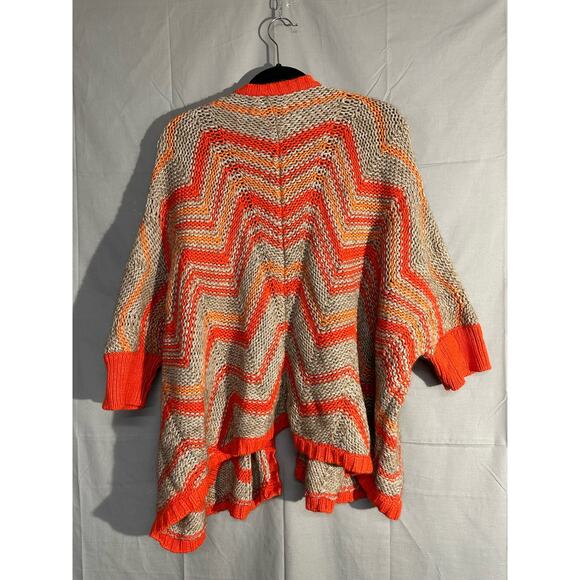 Loft Cardigan Sweater Womens Large Orange Chevron Western Cozy Alpaca Wool Beige - Picture 3 of 10